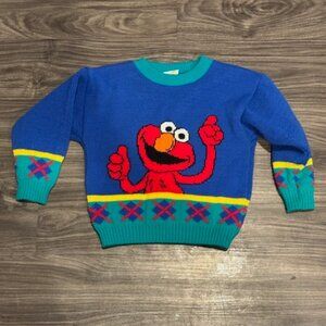 Sesame Street Elmo Knit Sweater Colorblock Youth Large Vintage 90s